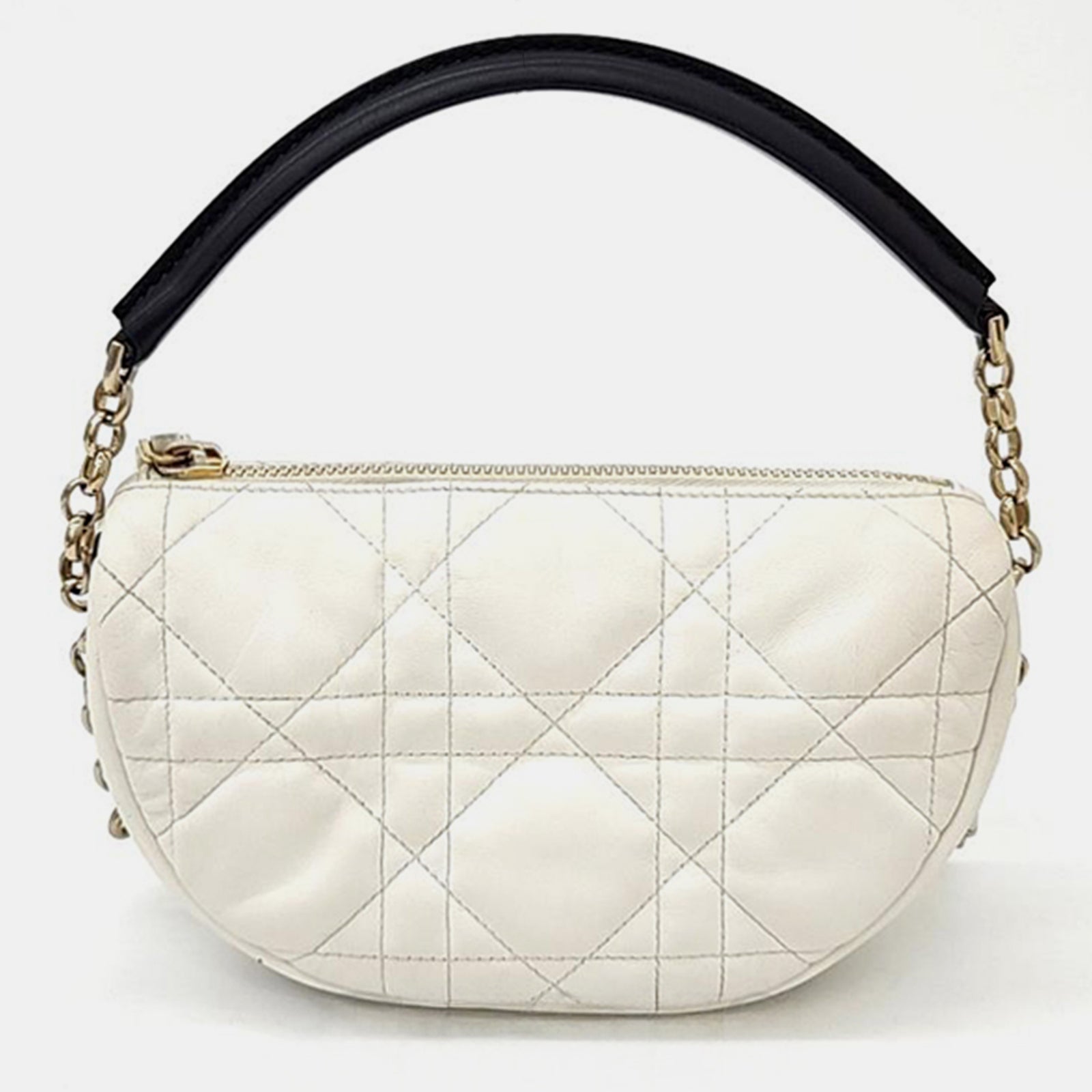 Dior White/Black Cannage Leather Medium Vibe Hobo