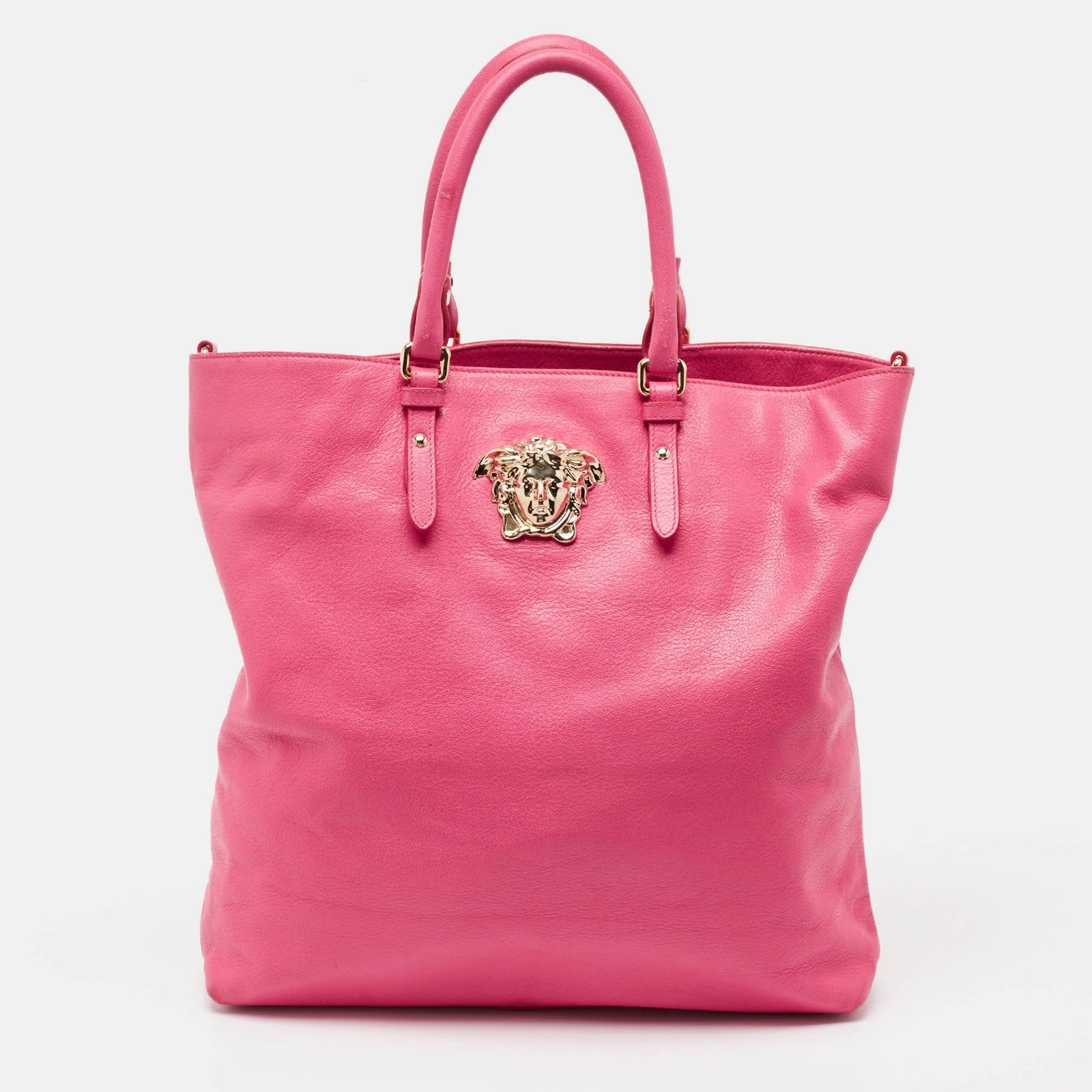 Versace Neon Pink Leather Palazzo Medusa Vertical Tote