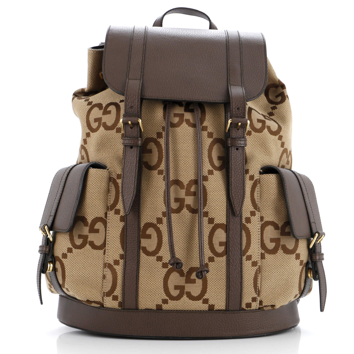 Gucci GUCCI Double Pocket Belt Backpack Jumbo GG Canvas and Leather Large