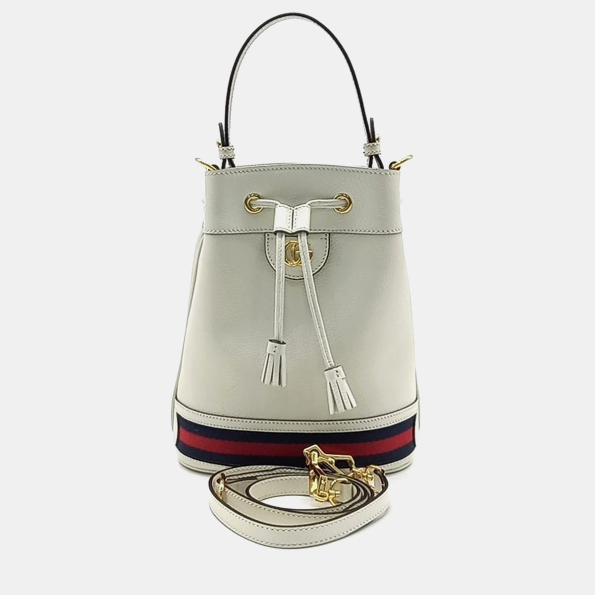 Gucci Ivory/Navy Blue/Red Leather Ophidia Small Bucket Bag