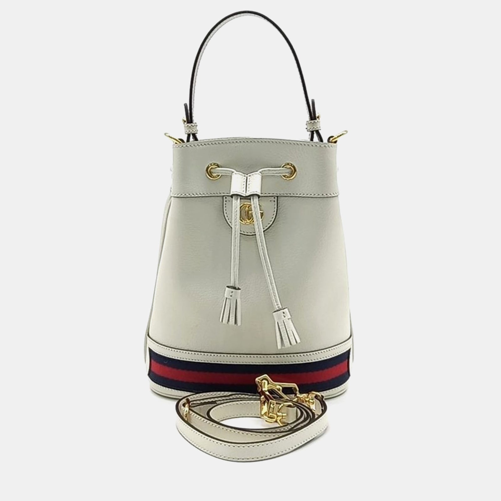 Gucci Petit sac seau Ophidia en cuir ivoire/bleu marine/rouge