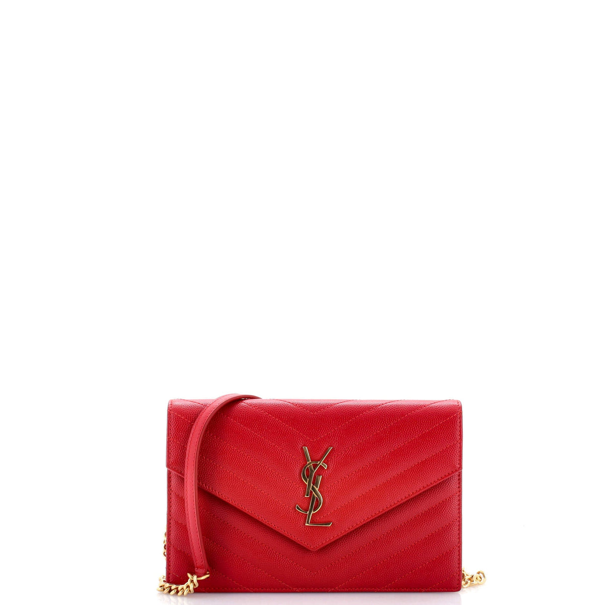 Saint Laurent Classic Monogram Wallet on Chain Matelasse Chevron Leather Small