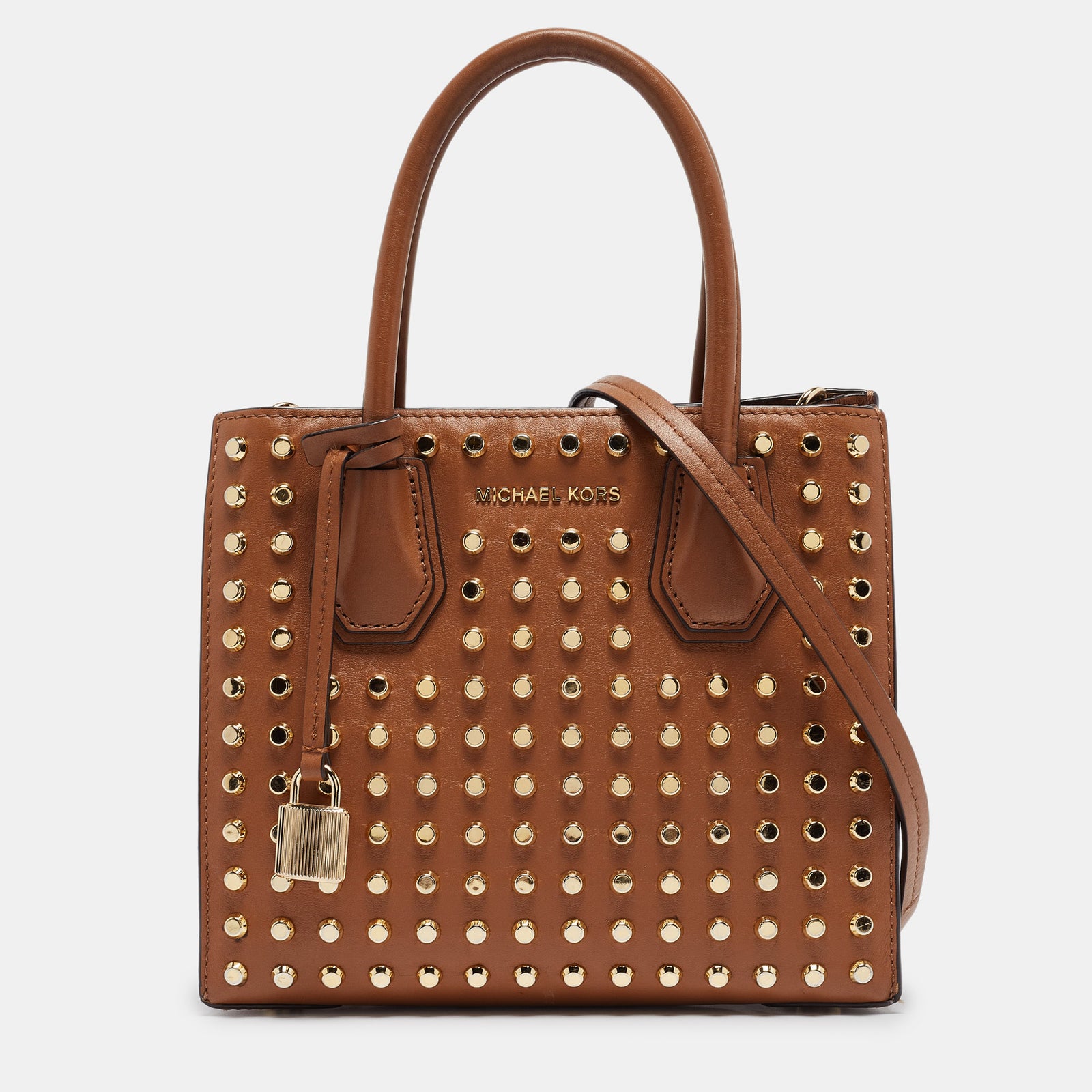 Michael Kors Brown Leather Mini Studded Mercer Tote