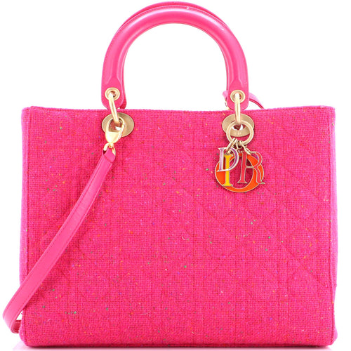 Lady Dior Bag Cannage Quilt Tweed with Leather Large