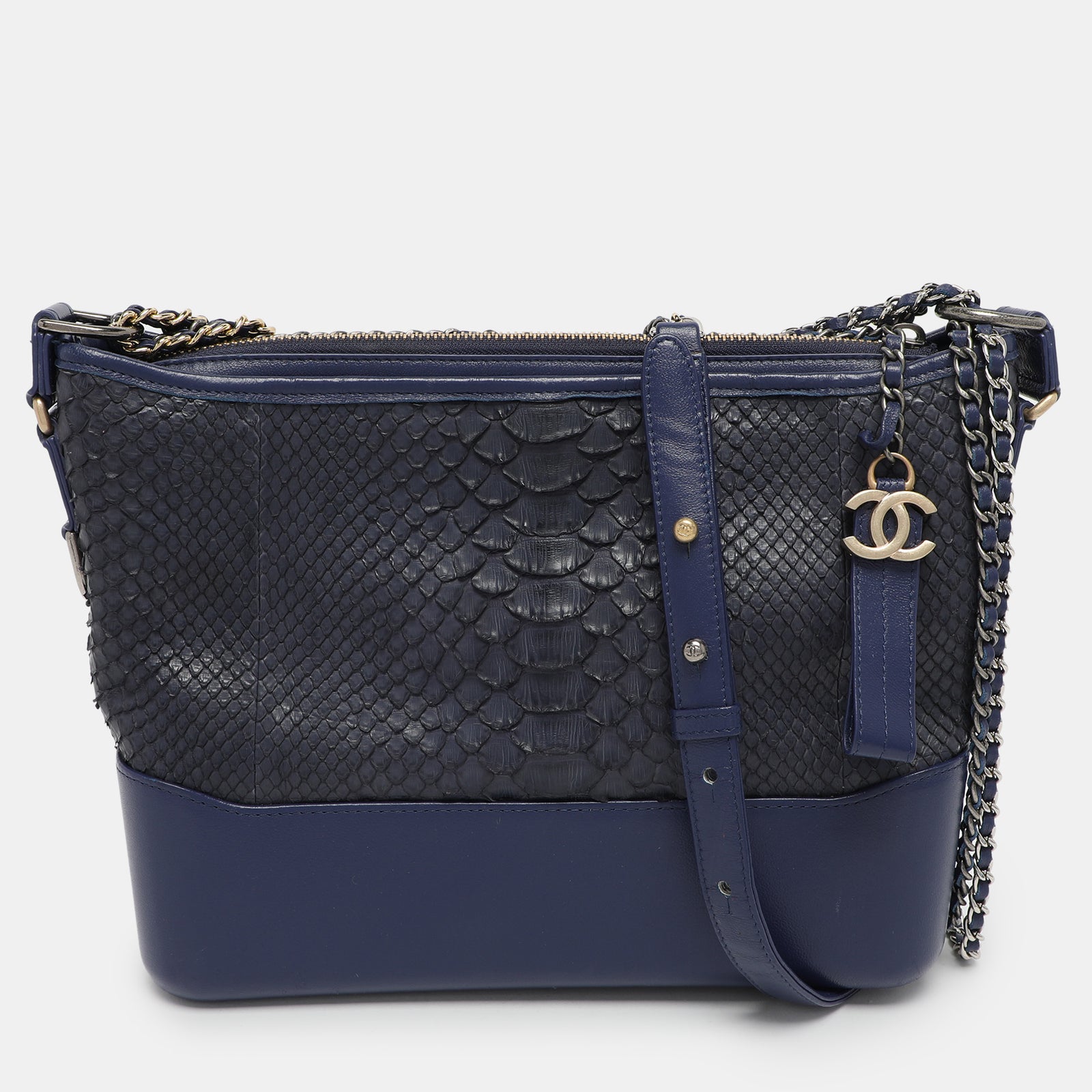 Chanel Gabrielle Umhängetasche aus blauem Pythonleder und Leder