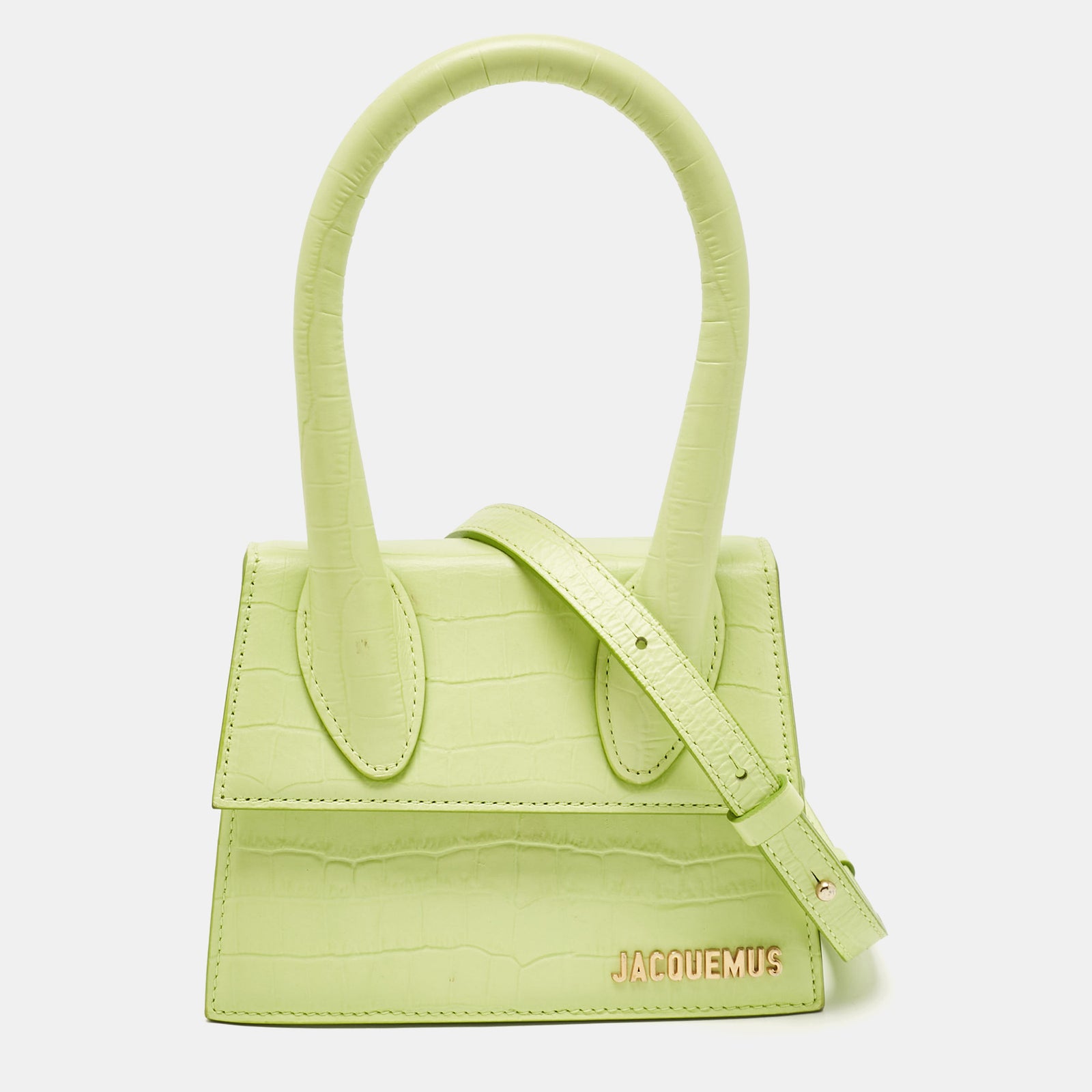 Jacquemus Green Green Croc Embossed Leather Le Chiquito Moyen Top Handle Bag