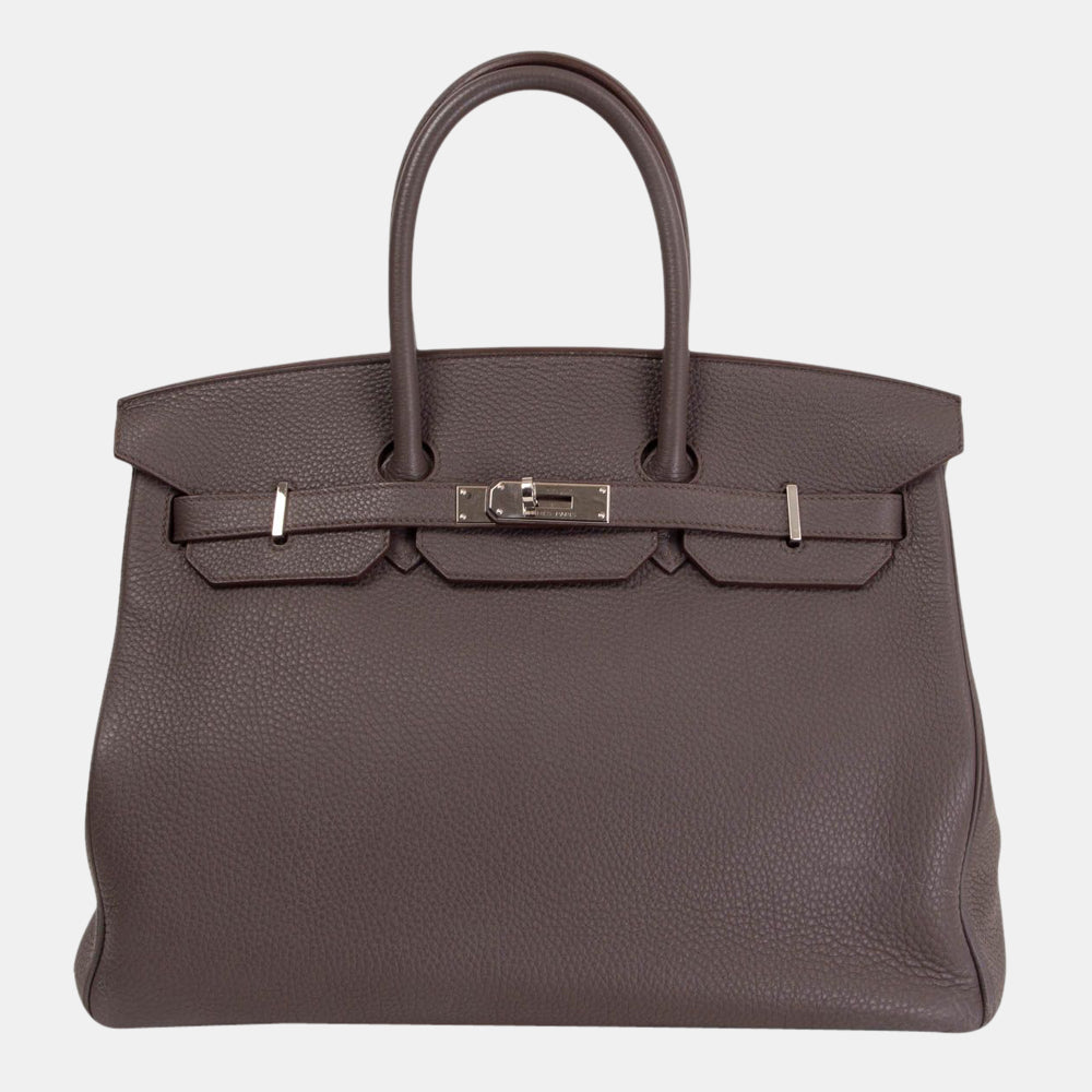 Herm?s Sac Birkin 35 en cuir de veau Togo gris avec accessoires en palladium