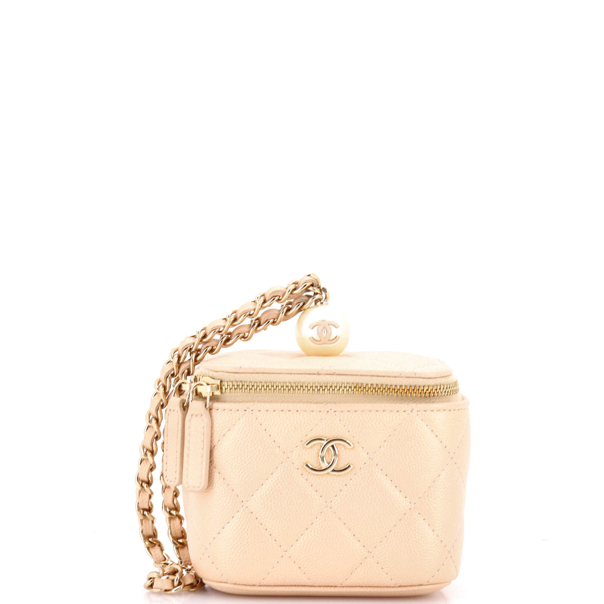 Chanel CHANEL Classic Pearl Vanity Case with Chain Quilted Caviar Mini