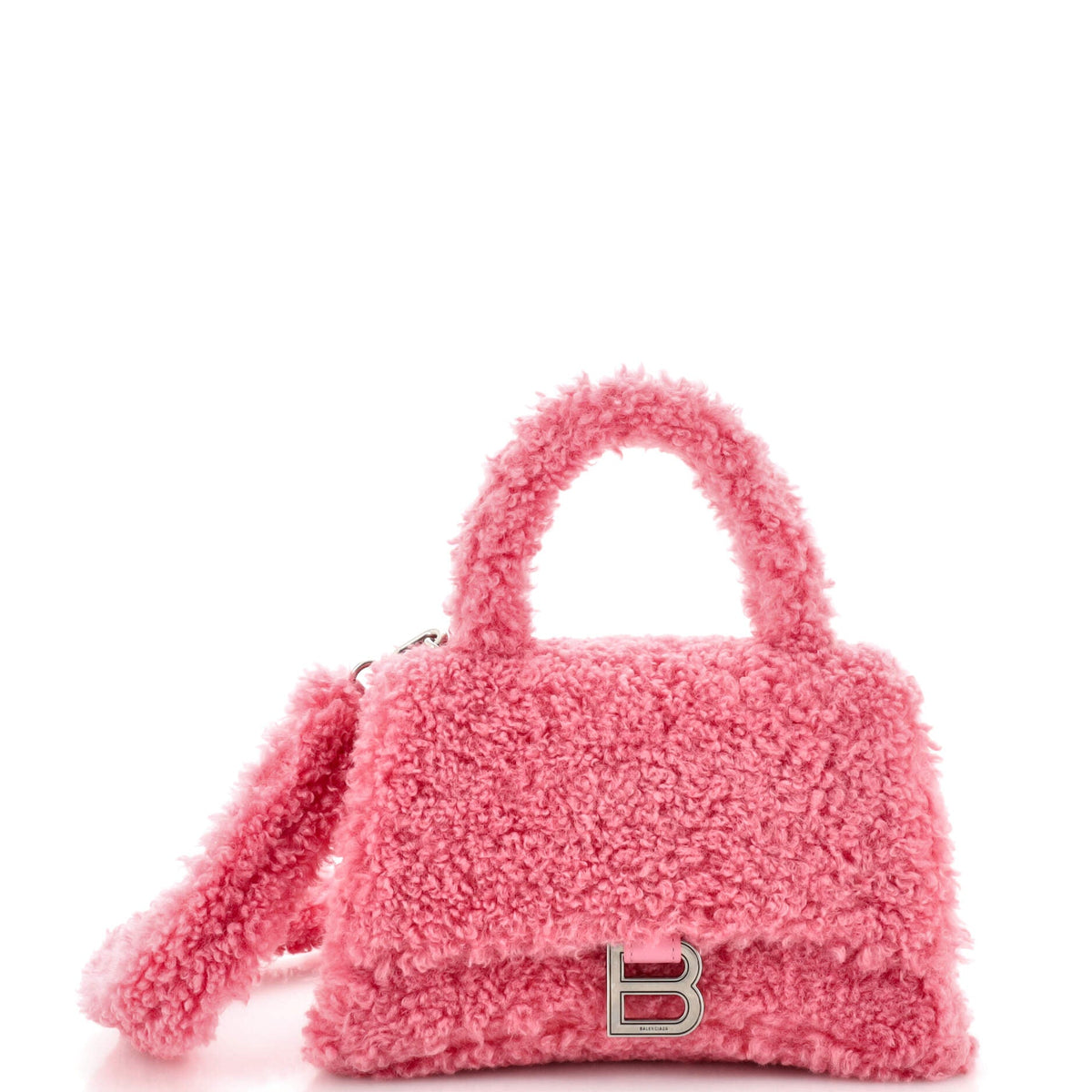 Balenciaga Fluffy Hourglass Top Handle Bag Faux Fur Medium