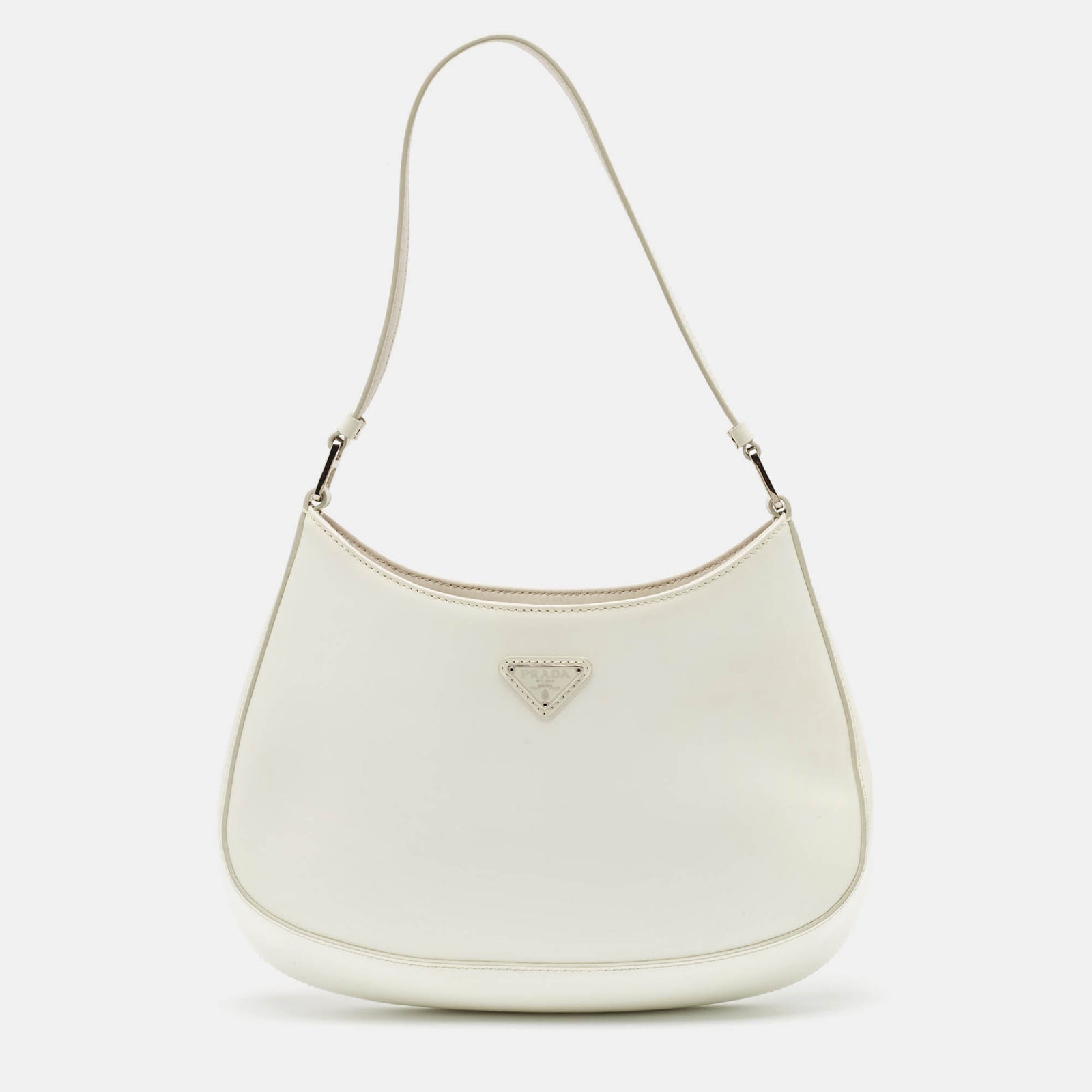 Prada White Glossy Leather Cleo Hobo