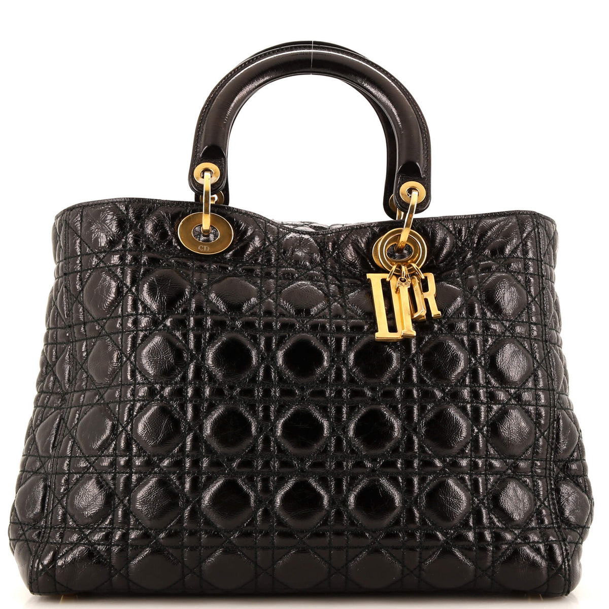 Christian Dior Supple Lady Dior Bag Cannage Crinkled Patent Large