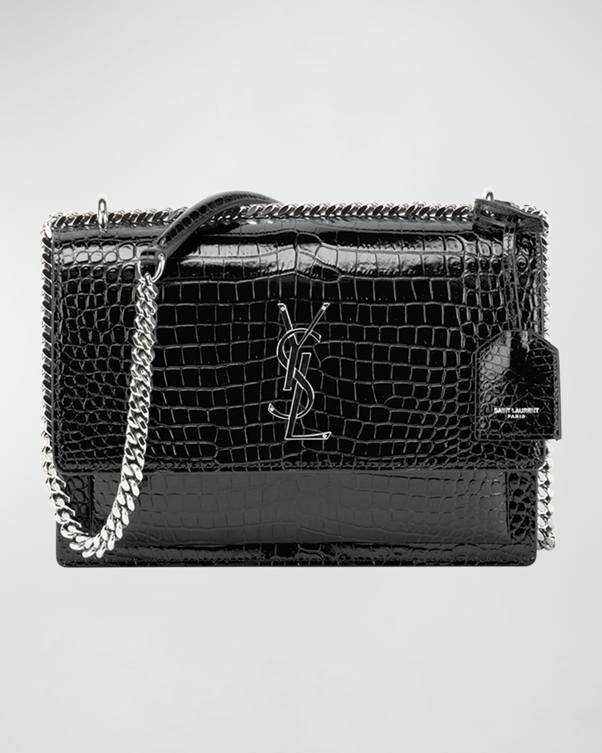 Boss Sunset Medium YSL Crossbody Bag in Croc-Embossed Leather