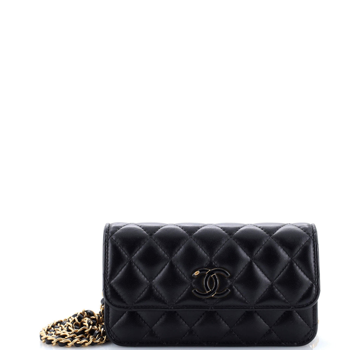 Chanel CHANEL CC Resin Flap Phone Holder with Chain Quilted Lambskin