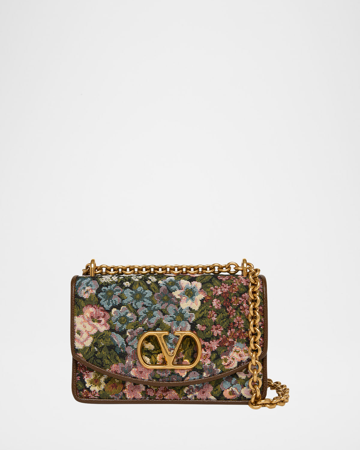 Valentino Small Floral Woven Leather-Trim Shoulder Bag