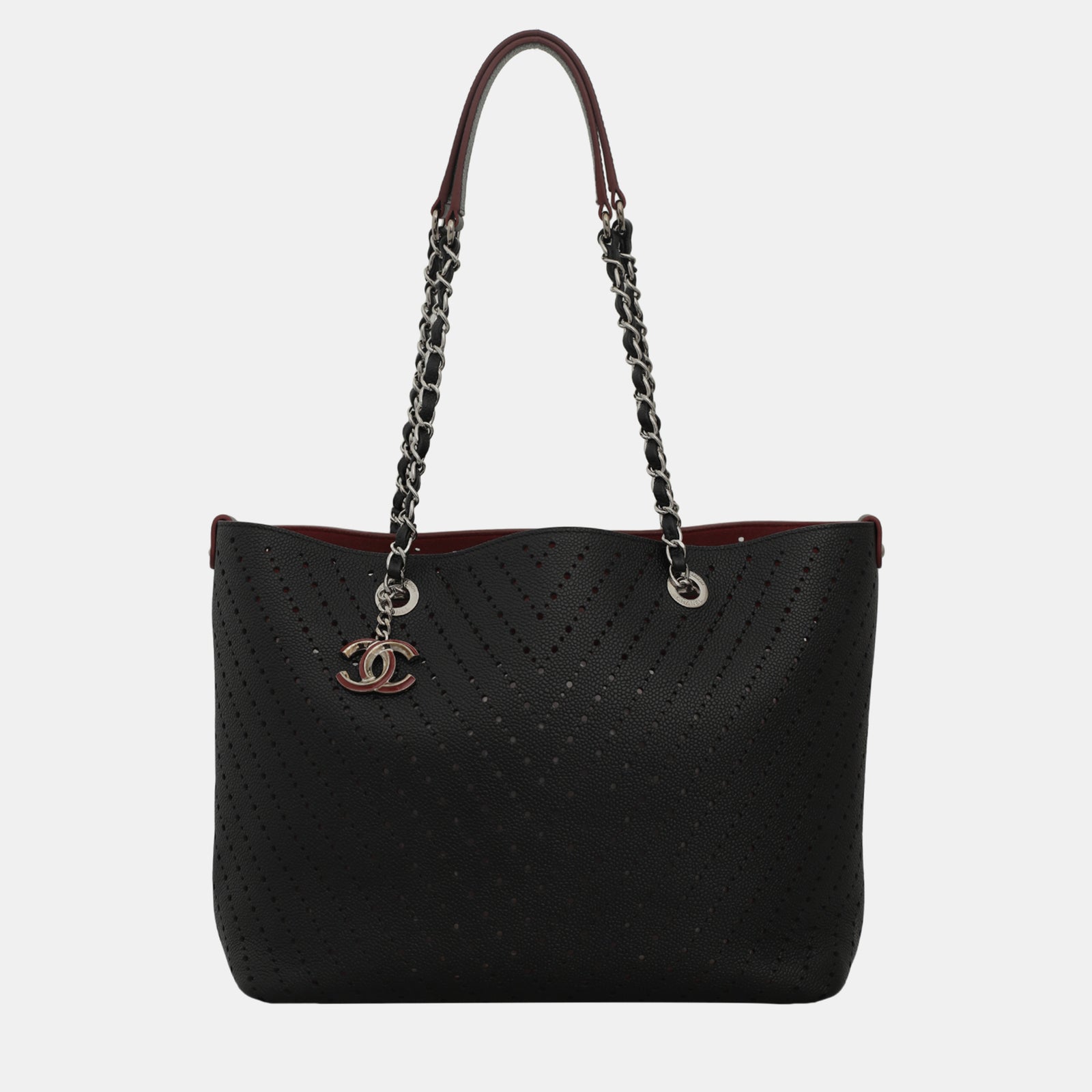 Chanel Schwarze Shopper-Tragetasche aus perforiertem Leder „Caviar“