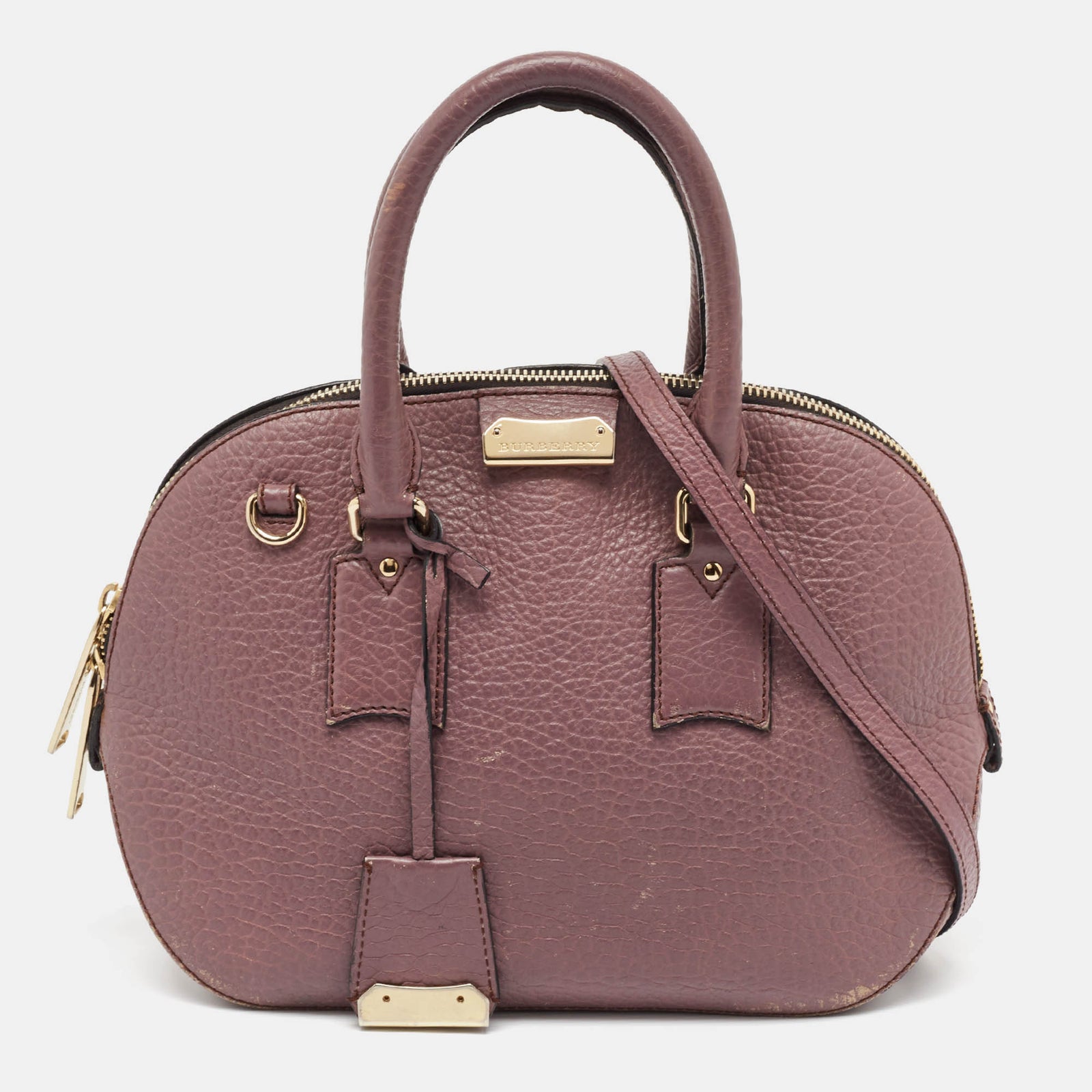 Burberry Kleine Orchard Bowler-Tasche aus gekrispeltem Leder in Lila