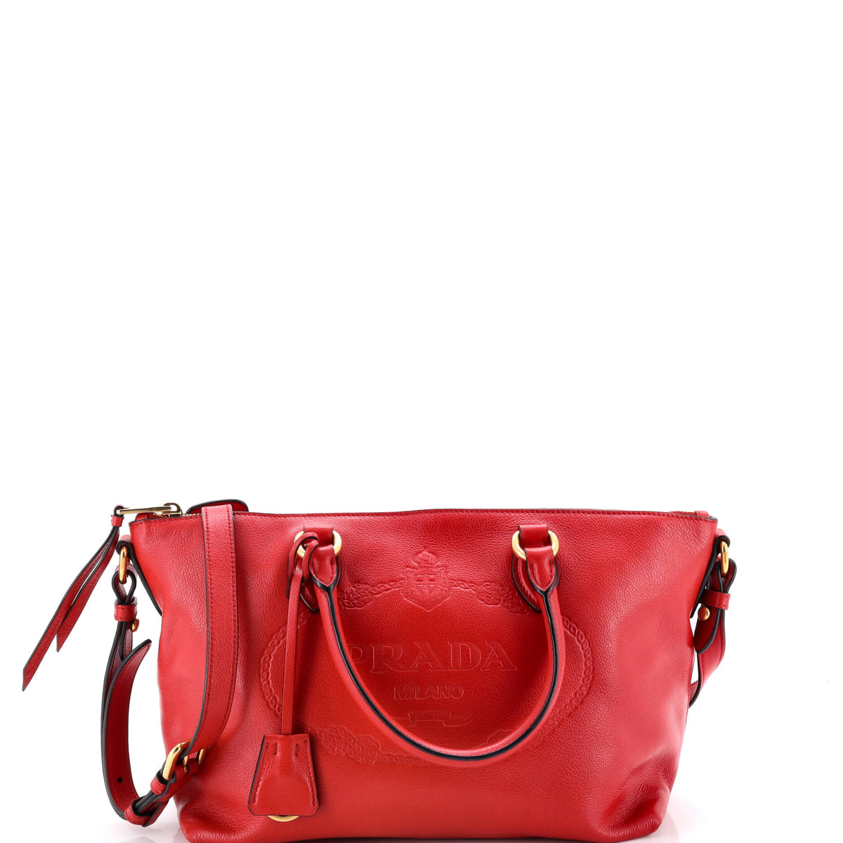 Prada PRADA Embossed Logo Convertible Tote Glace Calf Small