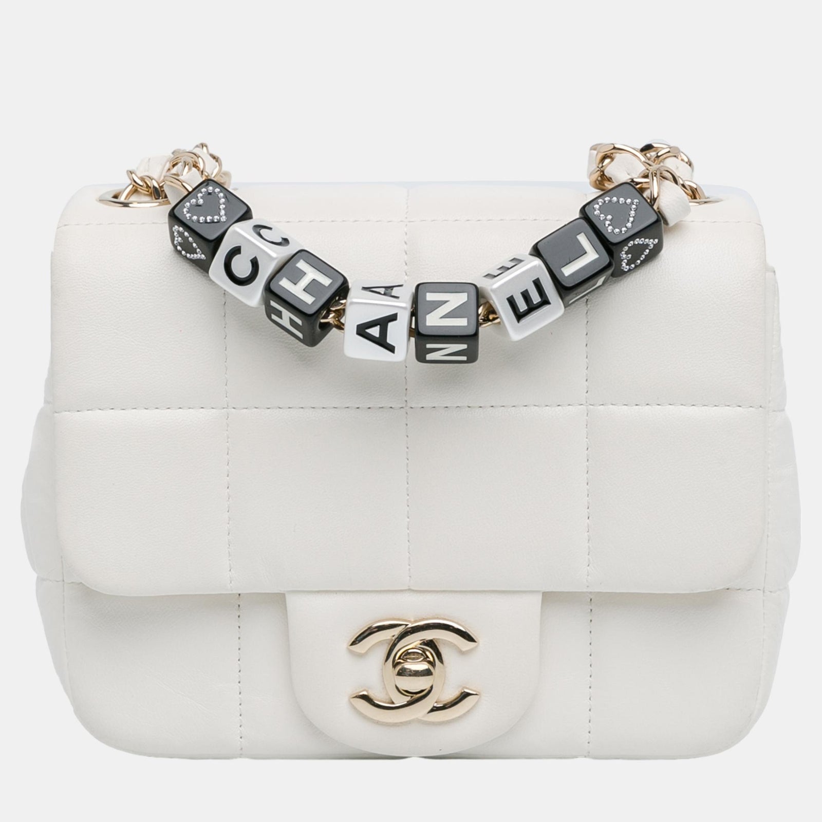 Chanel Mini Rabat en Cuir d'Agneau Blanc Monacoco