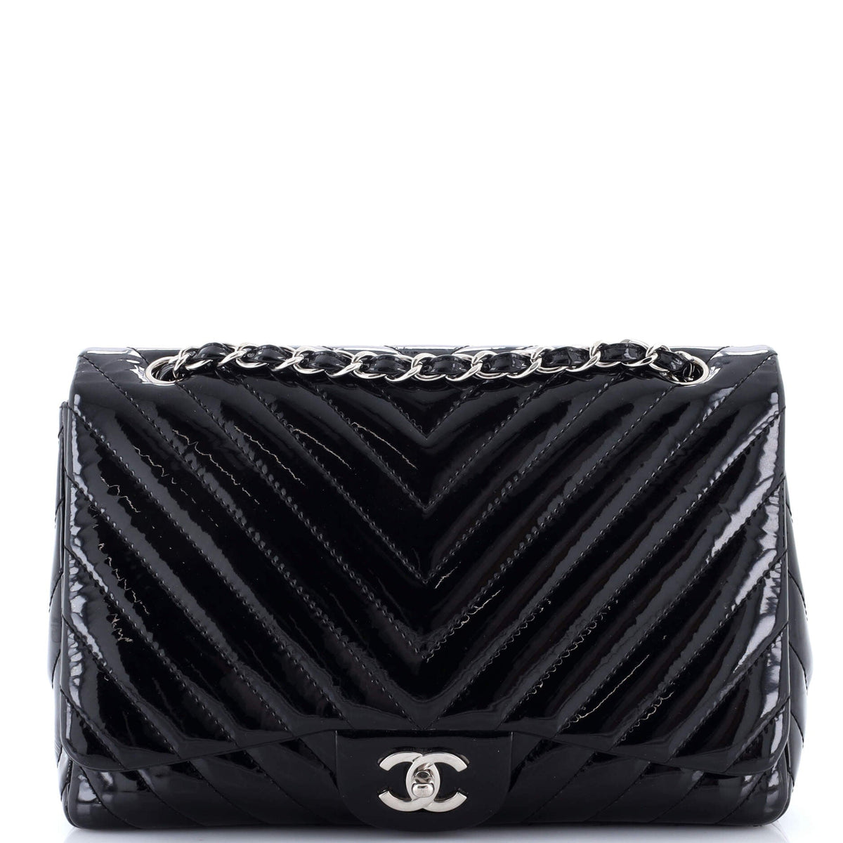 Chanel CHANEL Classic Single Flap Bag Chevron Patent Jumbo