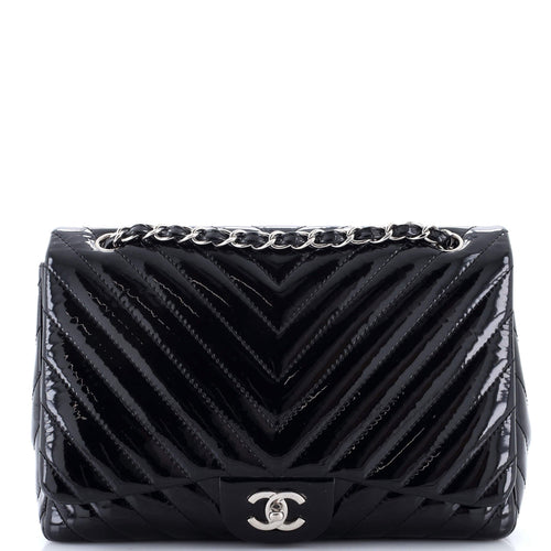CHANEL Classic Single Flap Bag Chevron Patent Jumbo