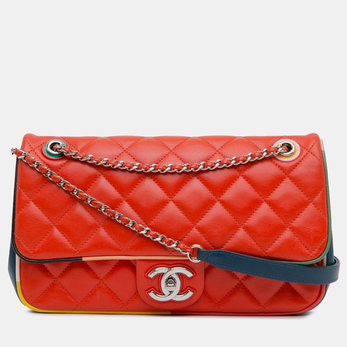 Red Quilted Lambskin Leather Medium Paris-Cuba Flap Bag