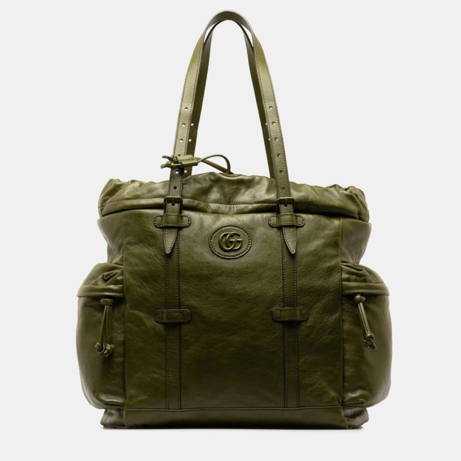 Gucci Sac fourre-tout à cordon en cuir vert avec double G