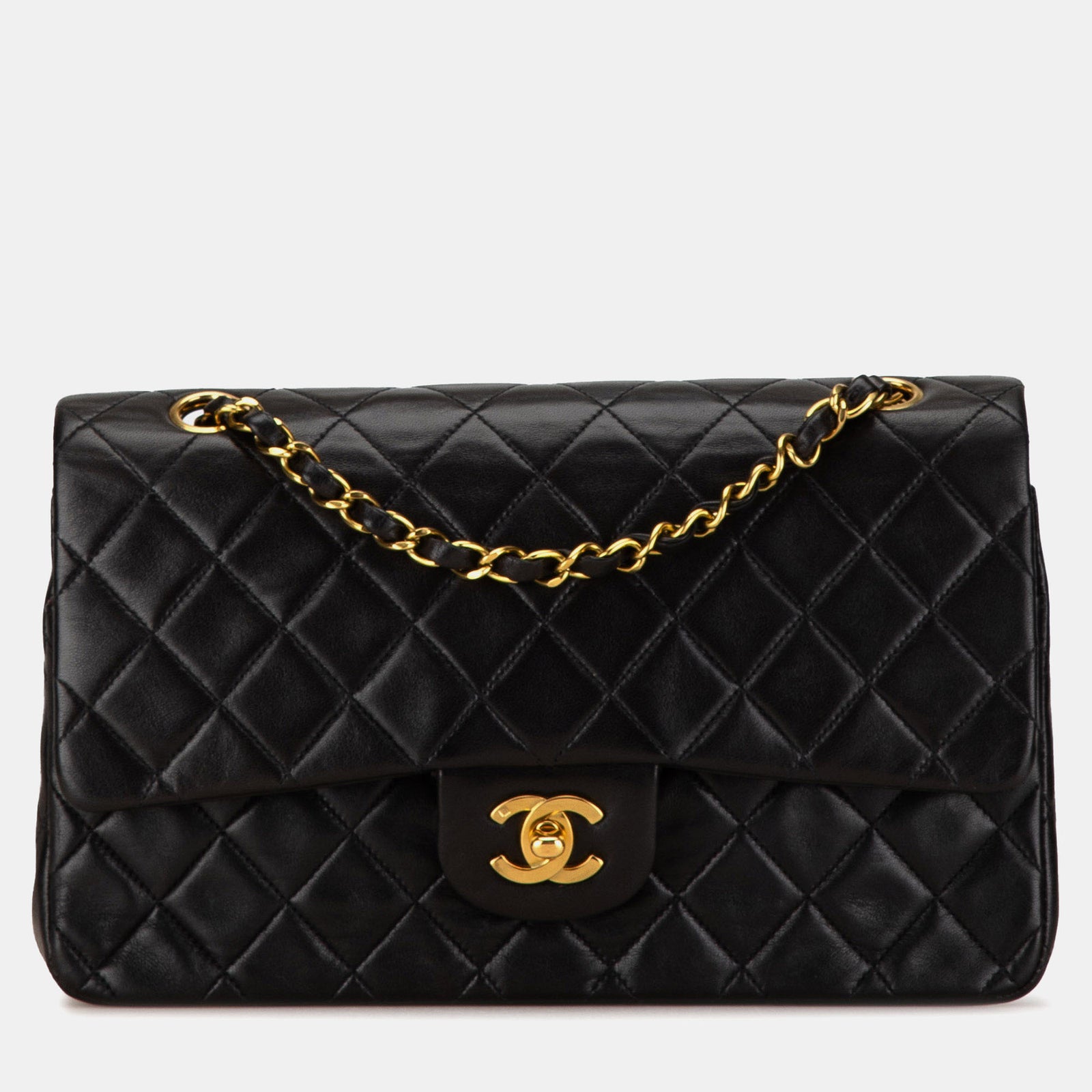 Chanel Sac à rabat classique de taille moyenne en cuir d'agneau noir