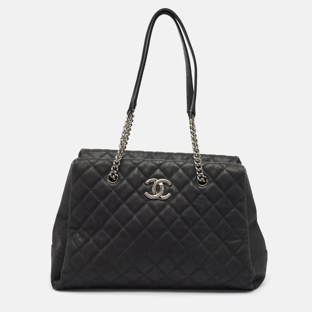 Chanel Black Quilted Matte Caviar Leather Lady Pearly Tote