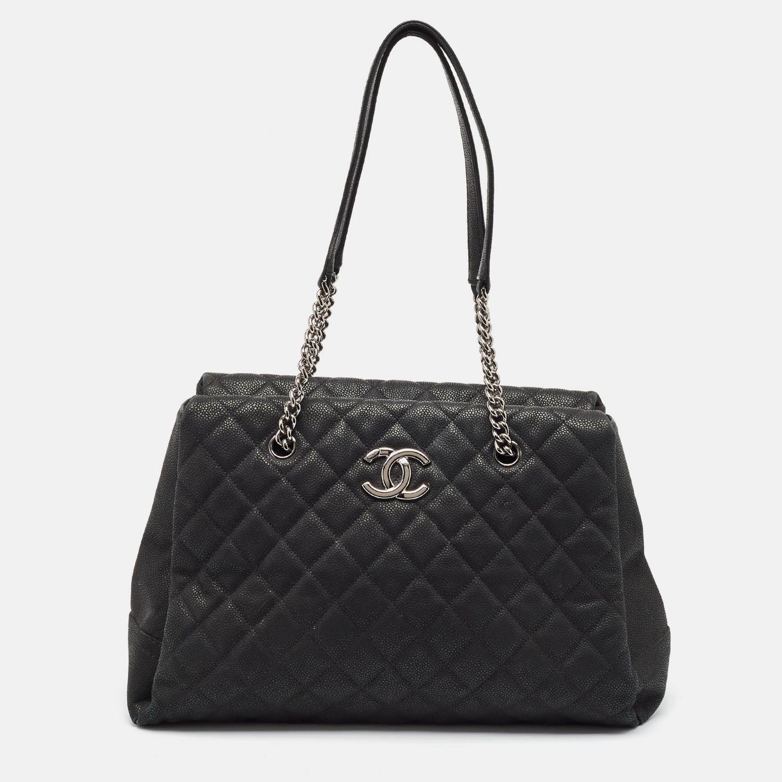 Chanel Lady Pearly Tote aus mattiertem, gestepptem Kaviarleder in Schwarz