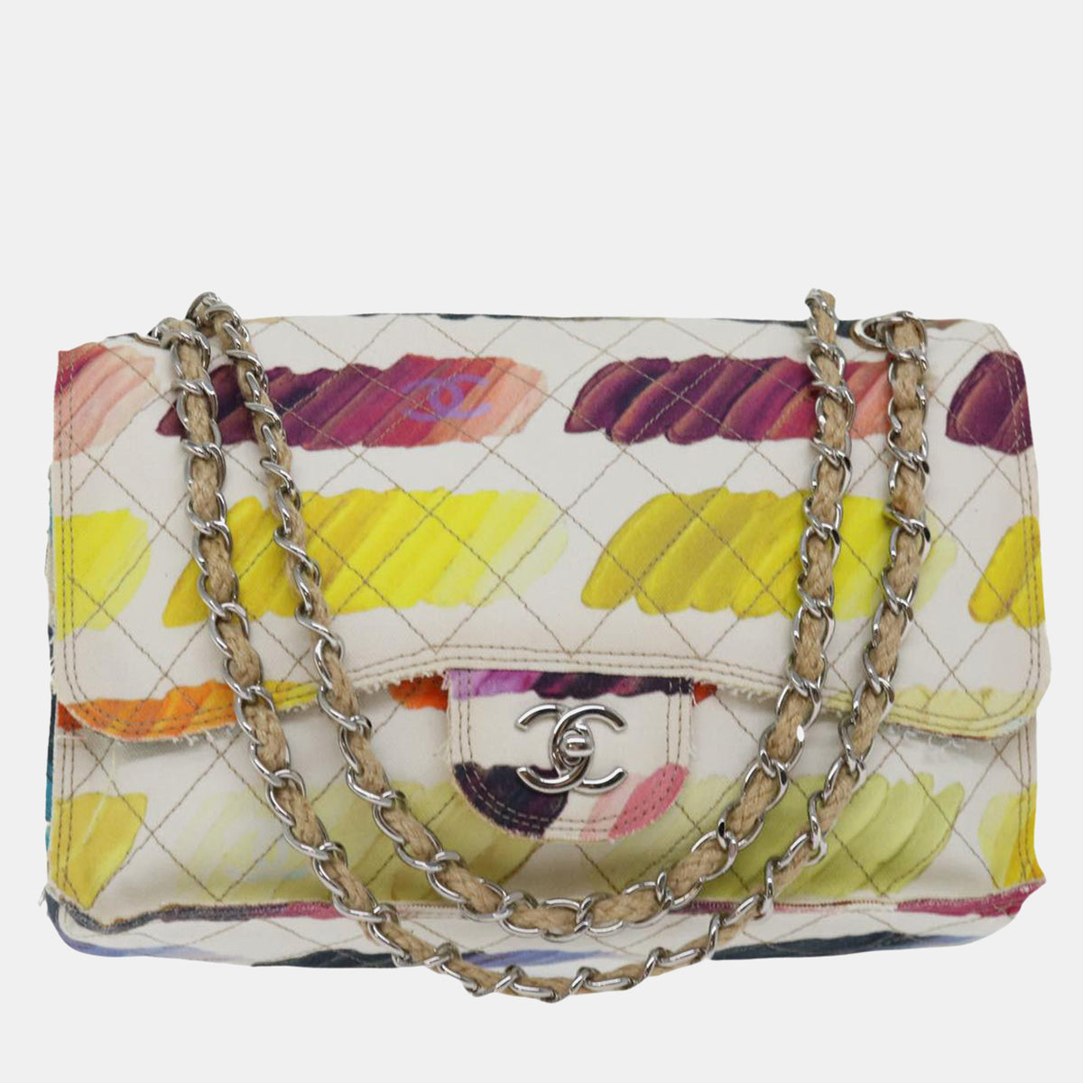 Chanel Rainbow Watercolor Quilted Canvas Jumbo Colorama Flap Bag