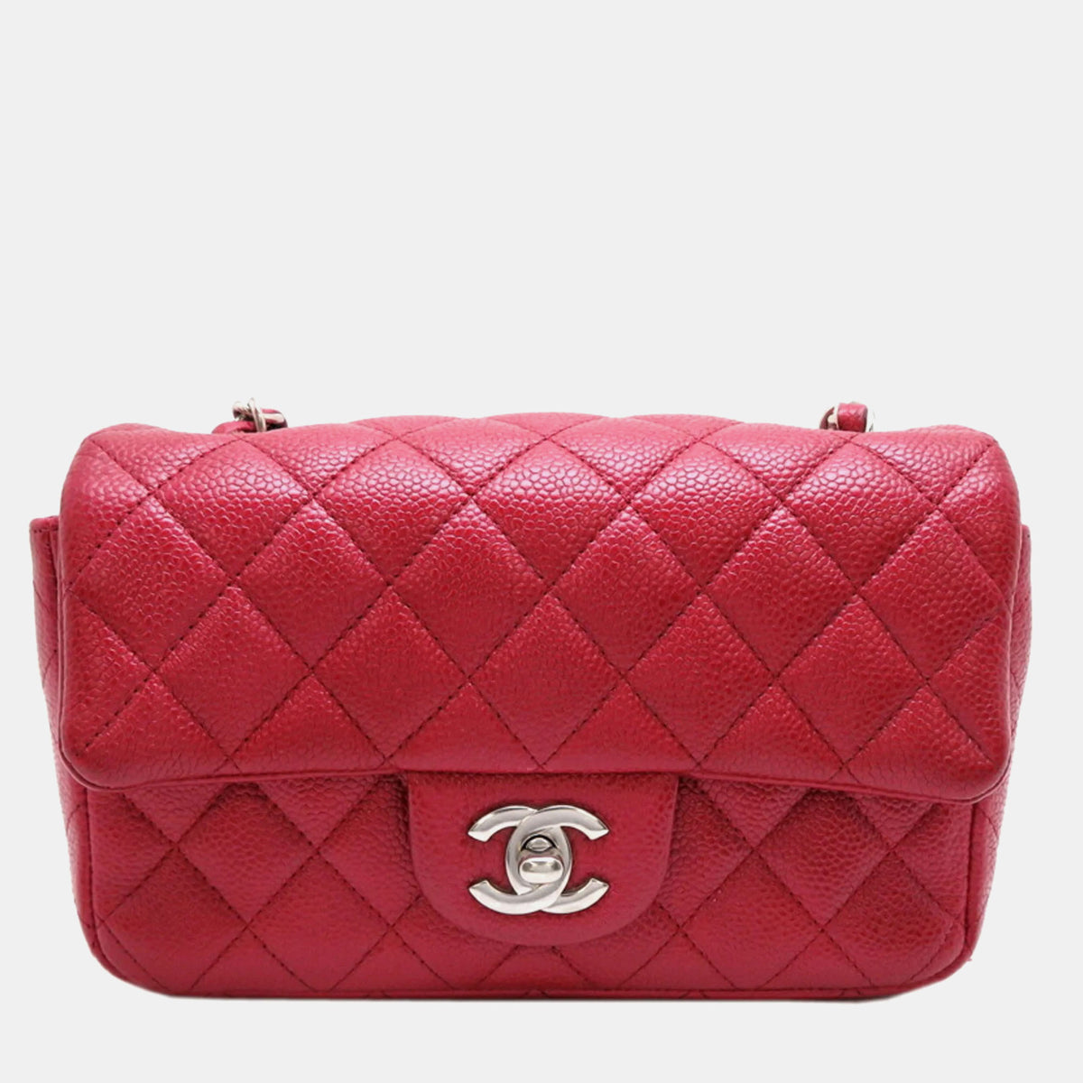 Chanel Red Quilted Caviar Mini Rectangular Classic Single Flap Bag