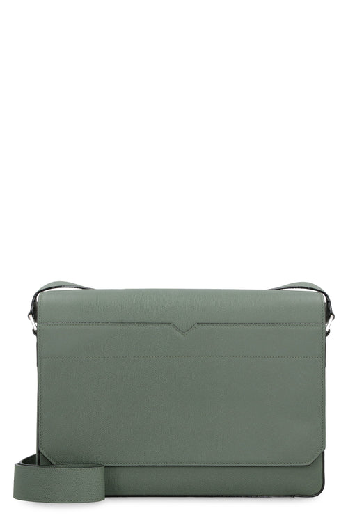 Men's V-Line Leather Messenger Bag in Green | MBVL0010028LRL99 Color VMU