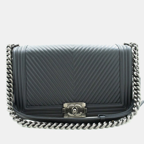 Grey Leather Medium Boy Shoulder Bag