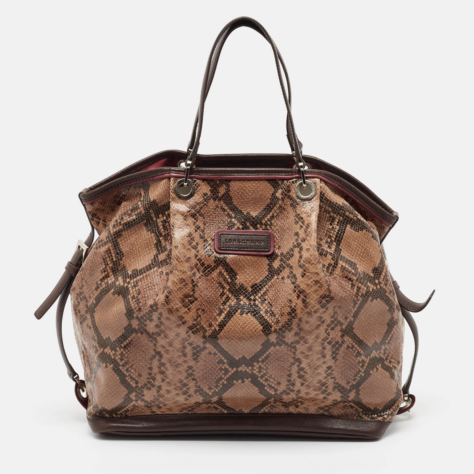 Longchamp Brown Python Embossed Leather Tote