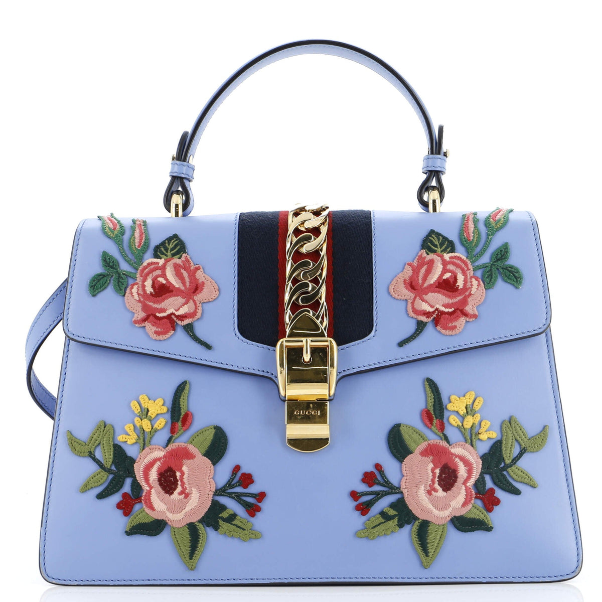 Gucci GUCCI Sylvie Top Handle Bag Embroidered Leather Medium