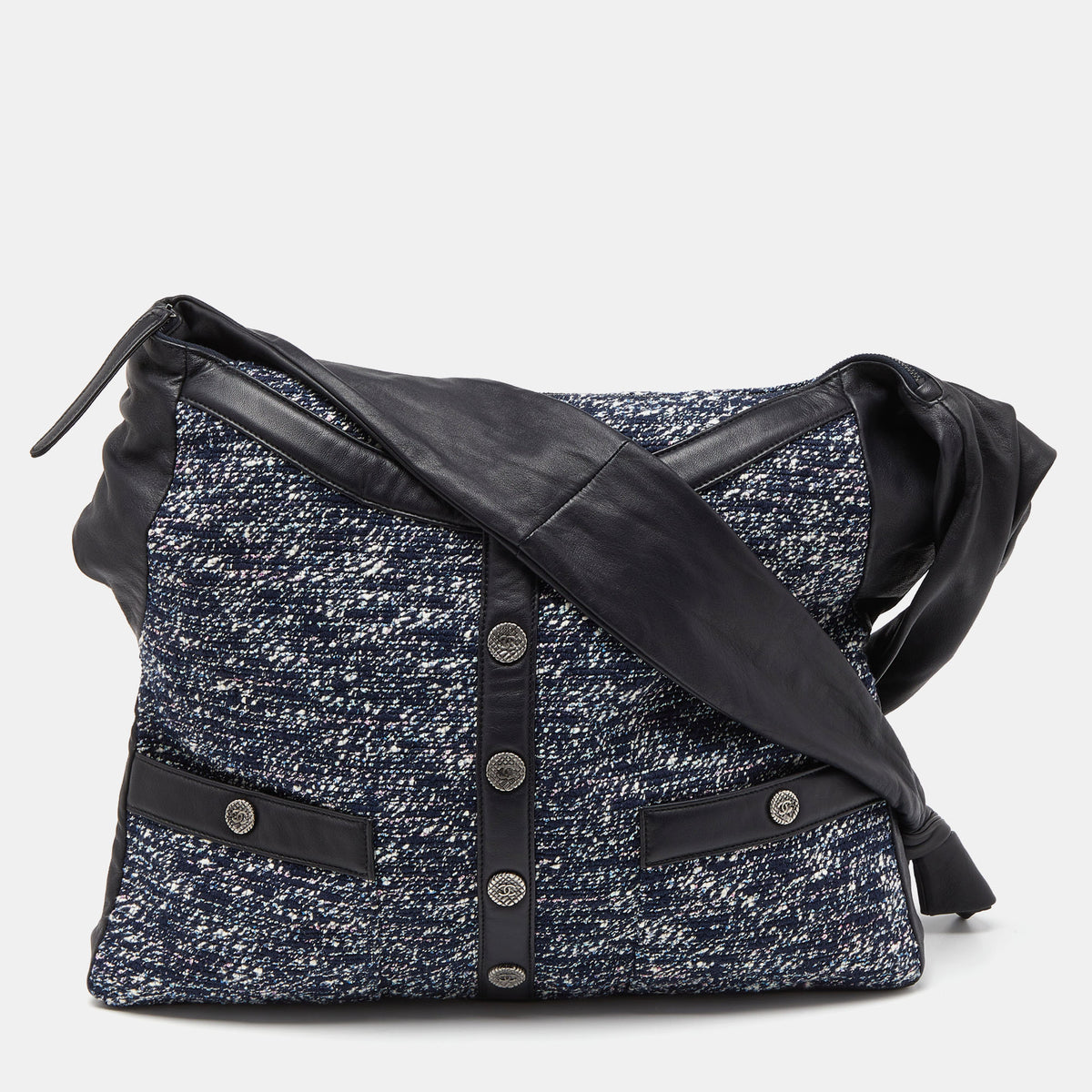 Chanel Blue/Black Tweed and Leather Large Girl Bag