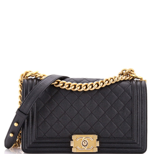 CHANEL Boy Flap Bag Quilted Caviar Old Medium