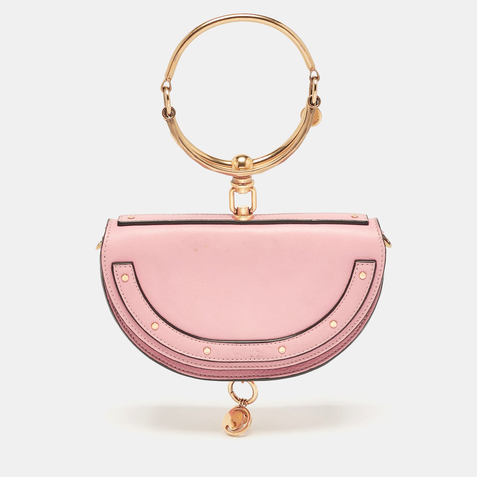 Chloe Kleine Minaudiere-Umhängetasche aus rosa Leder mit Nile-Armband