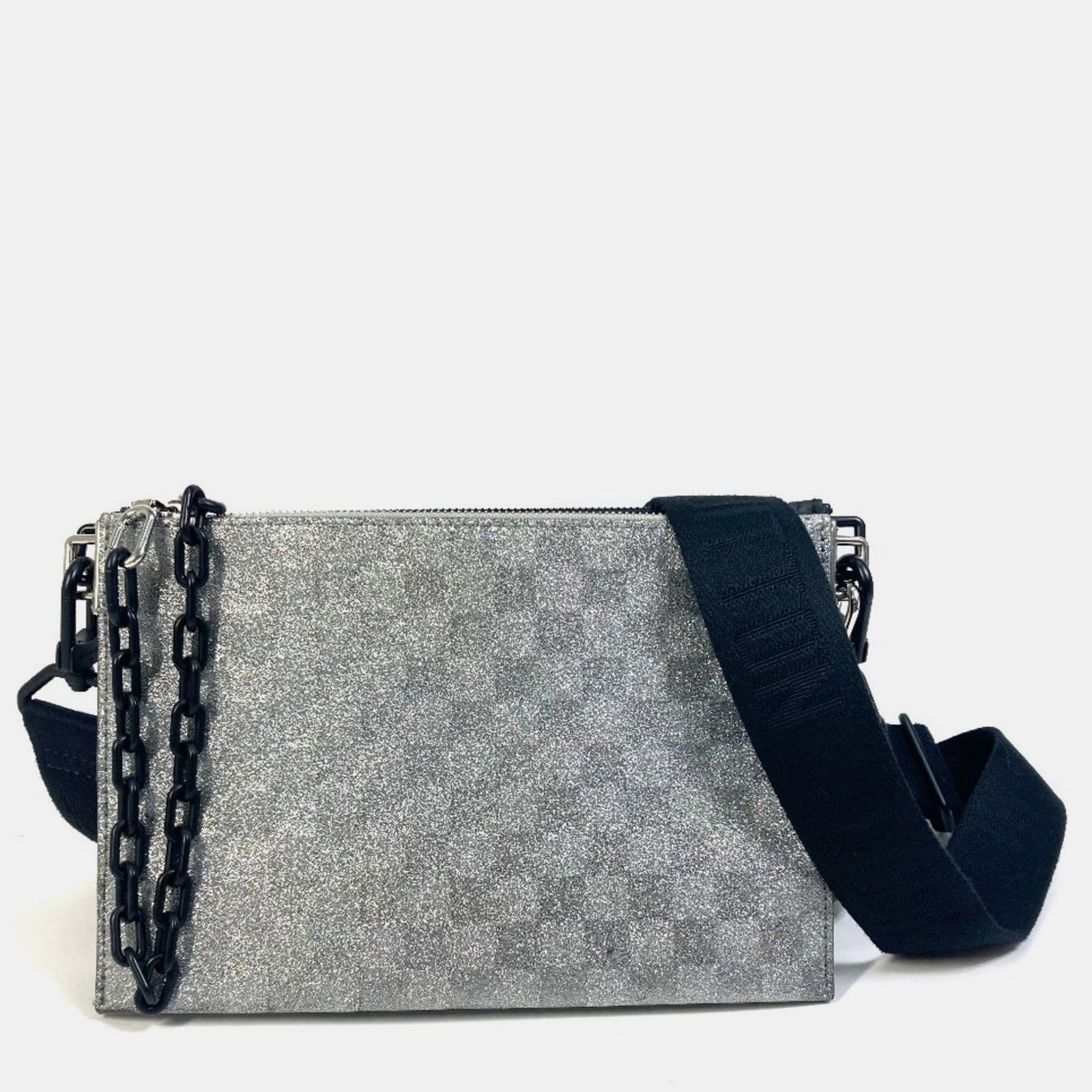 Louis Vuitton Sac à bandoulière en cuir pailleté argenté Damier In The Loop Trio