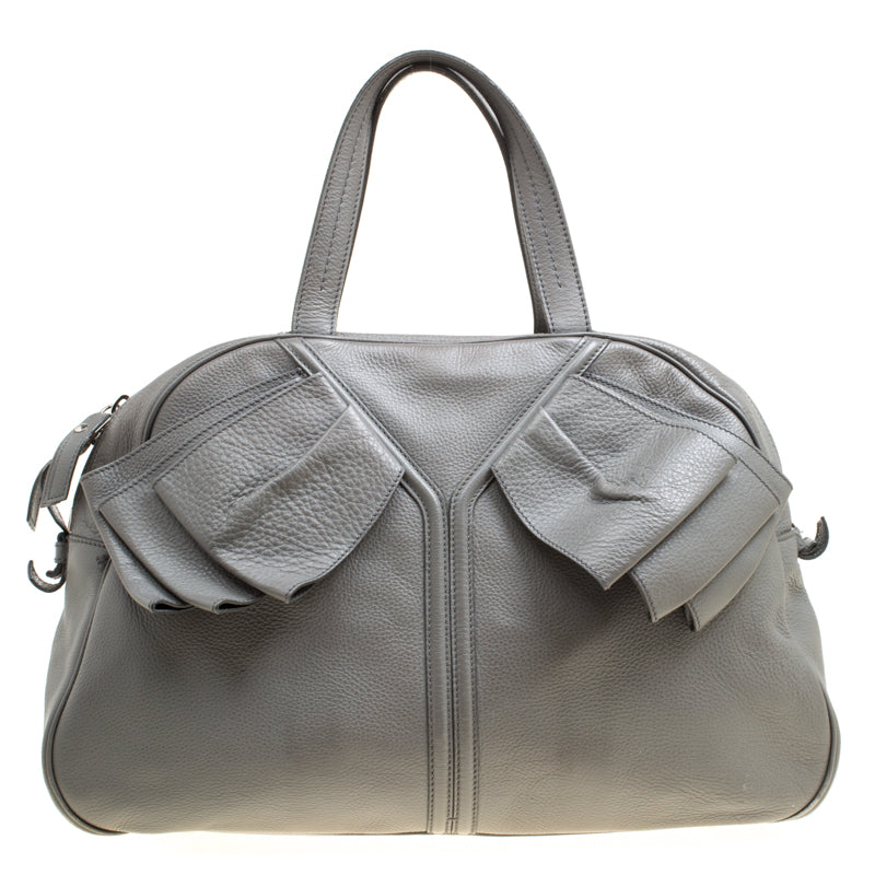 Yves Saint Laurent Grey Leather Large Obi Bowler Bag