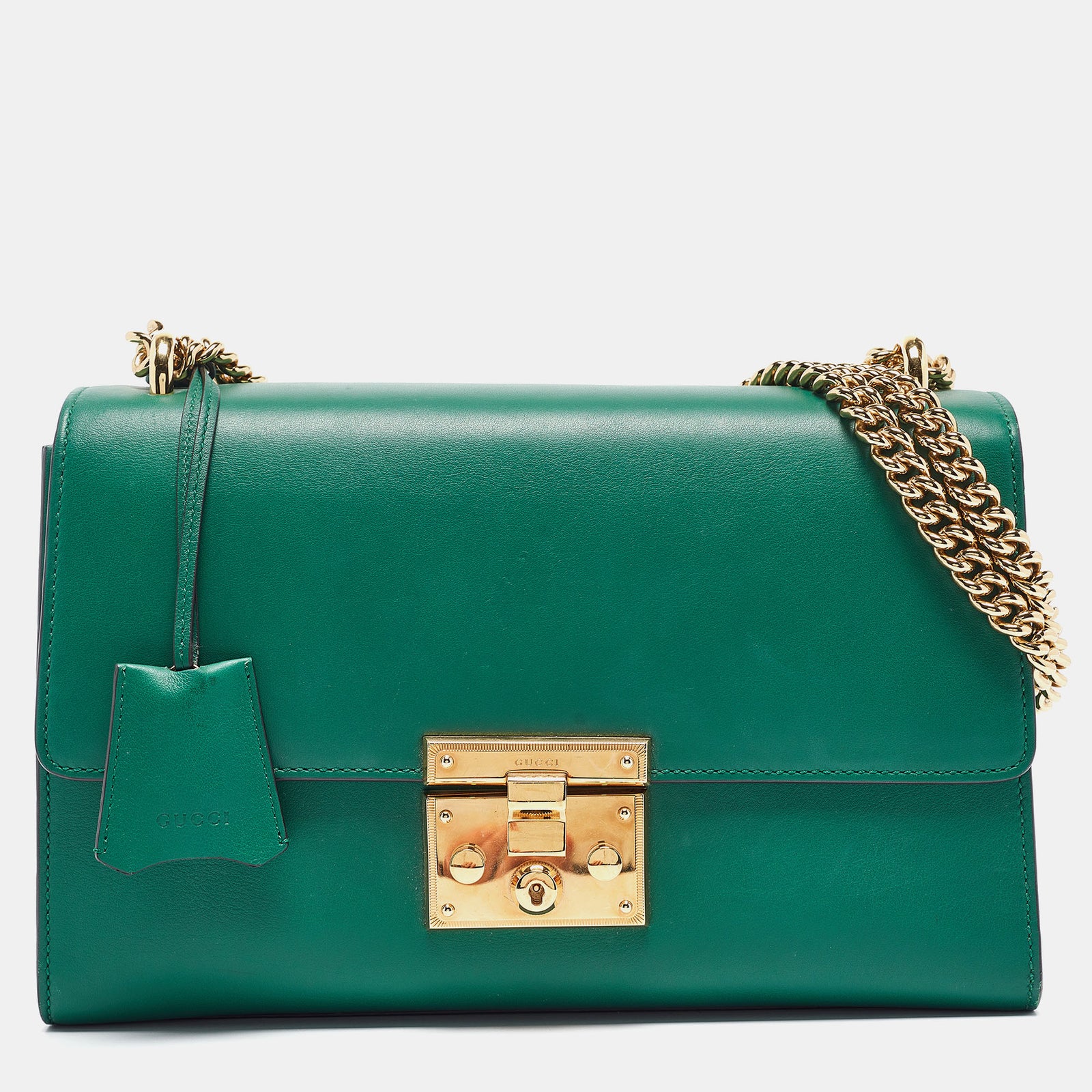 Gucci Sac à bandoulière en cuir vert avec cadenas de taille moyenne