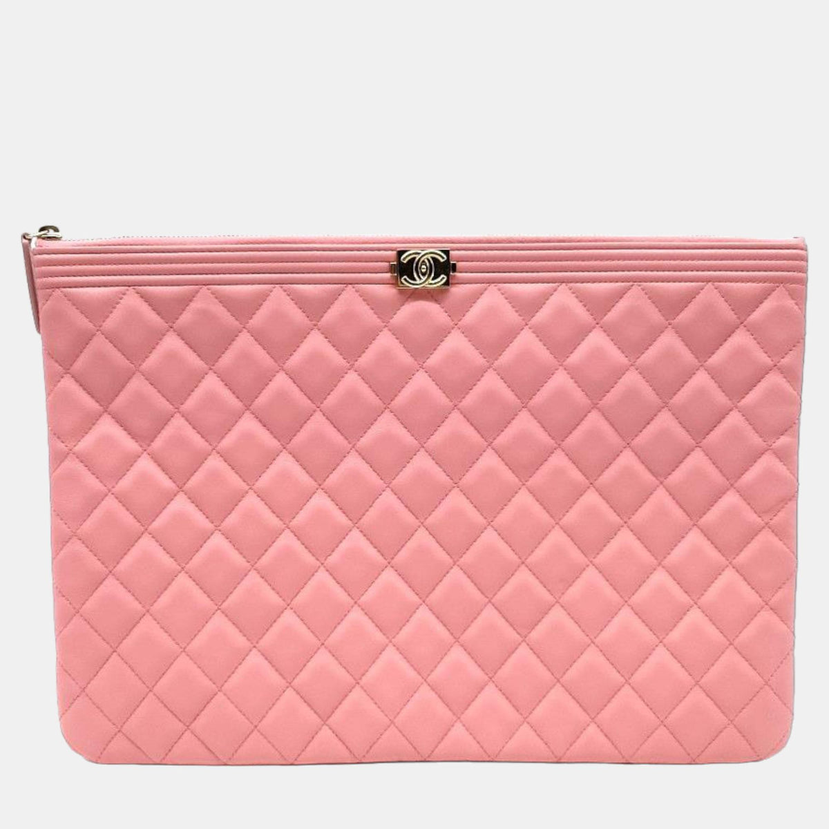 Chanel Pink Lambskin Boy Large Clutch