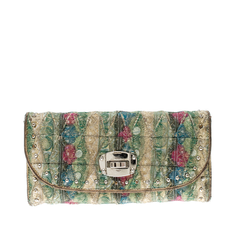 Miu Miu Multicolor Embellished Jacquard Clutch