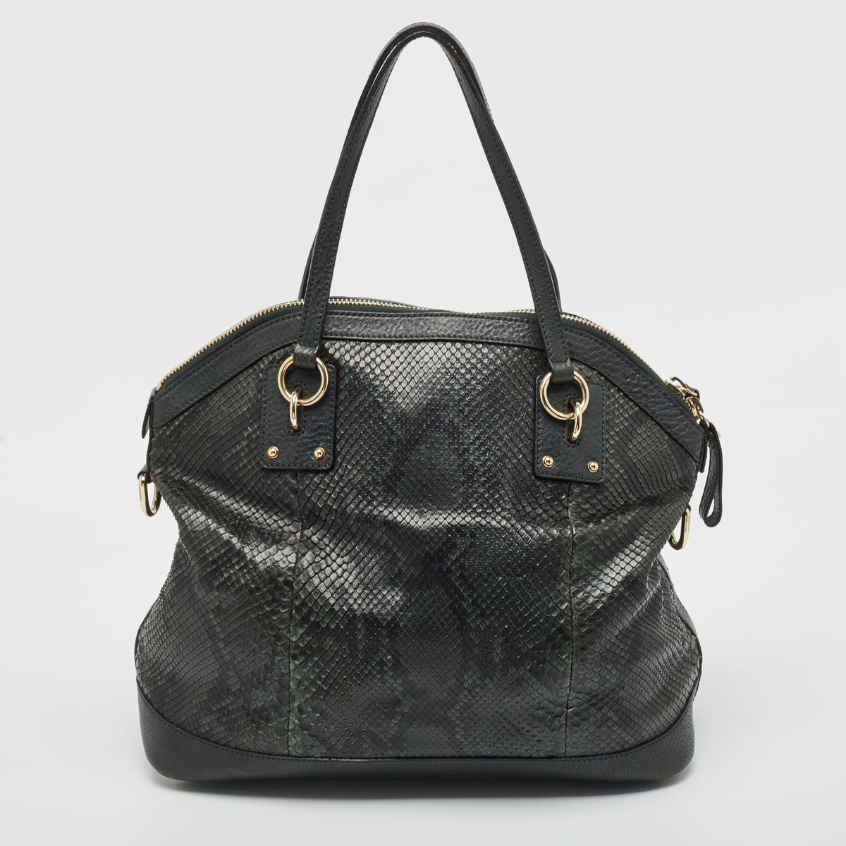 Gucci Green/Black Python and Leather Interlocking G Charm Bag