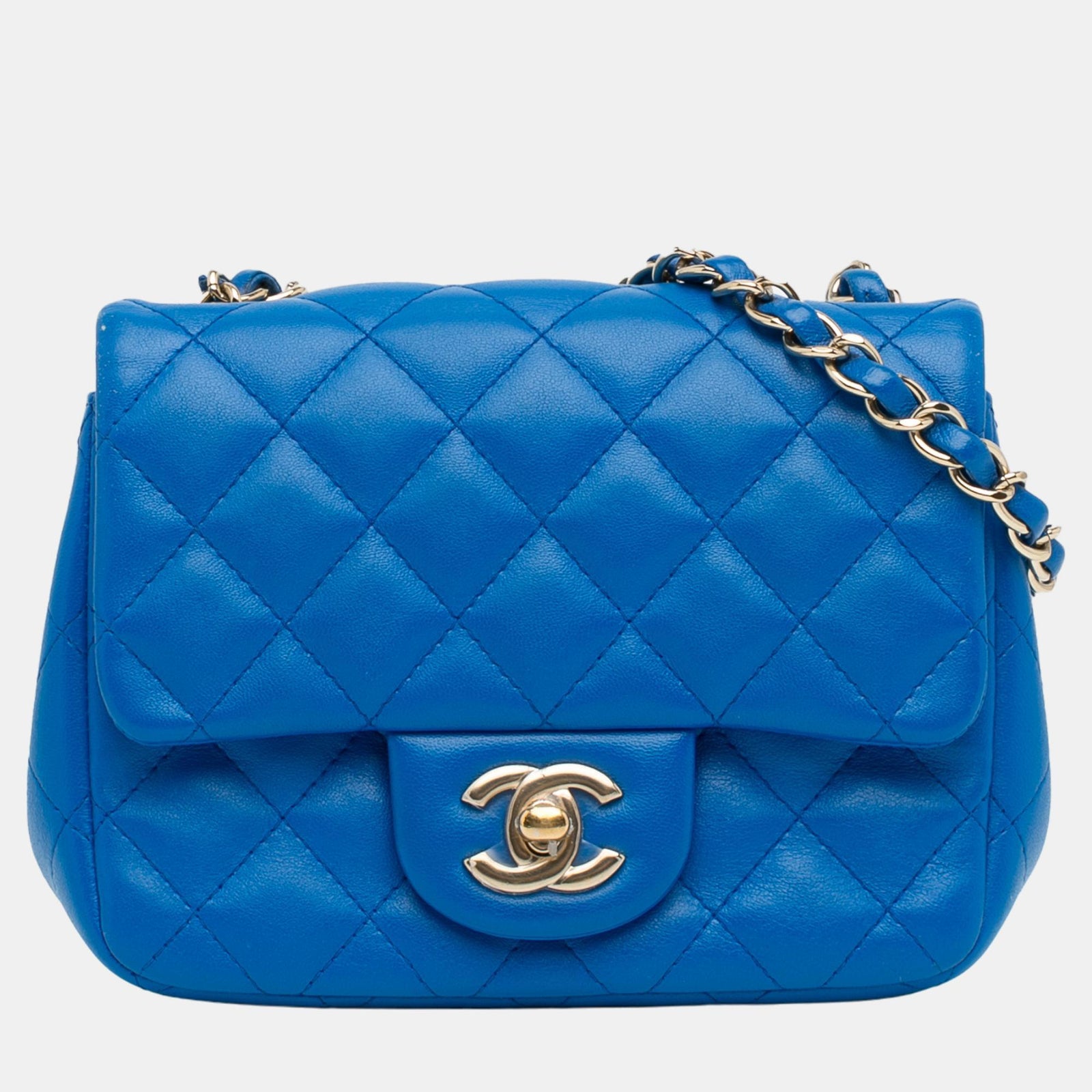 Chanel Blaue Mini-Quadrat-Klassiker-Einzelklappe aus Lammleder