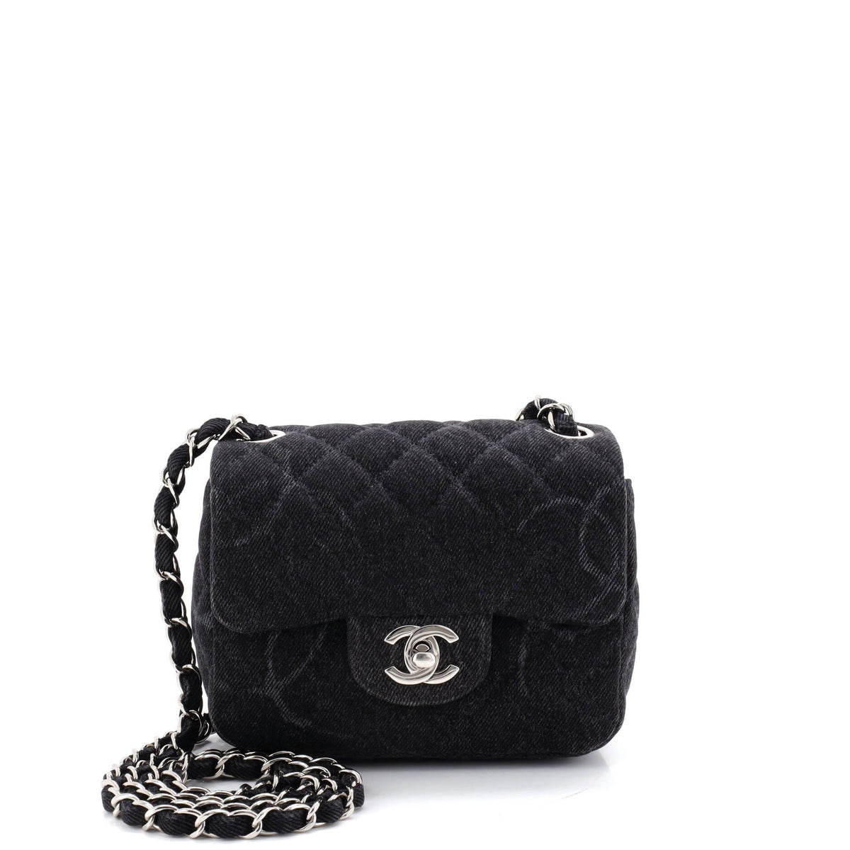 Chanel CHANEL Square Classic Single Flap Bag Quilted CC Printed Denim Mini