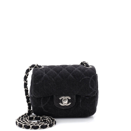 CHANEL Square Classic Single Flap Bag Quilted CC Printed Denim Mini