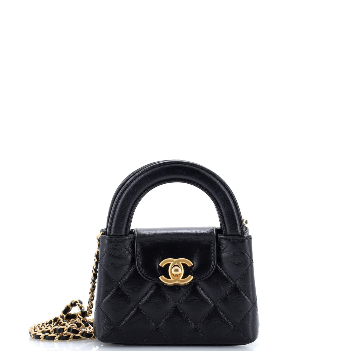 Chanel CHANEL Kelly Top Handle Shopping Bag Quilted Shiny Aged Calfskin Nano