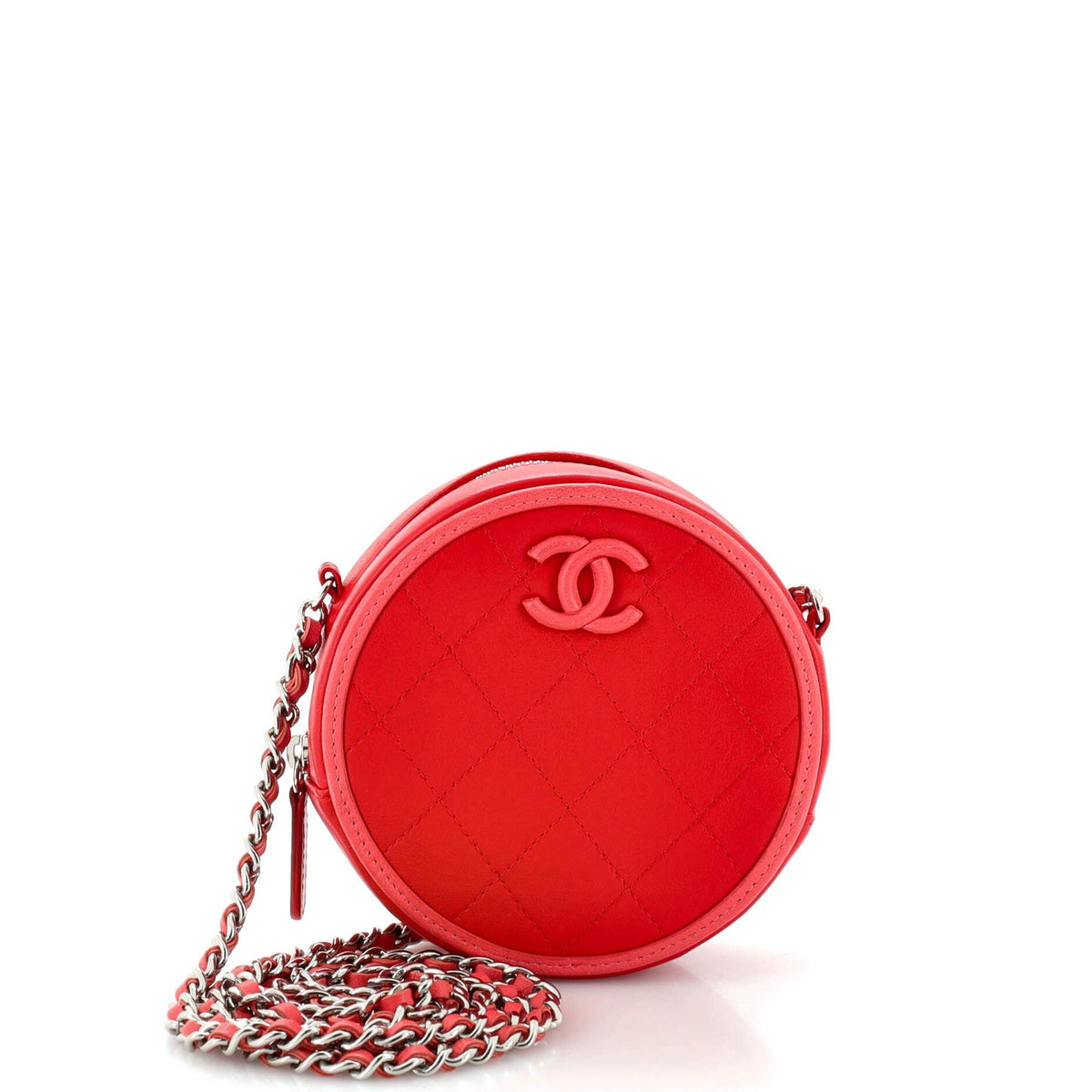Chanel CHANEL Color Pop Round Clutch with Chain Quilted Lambskin