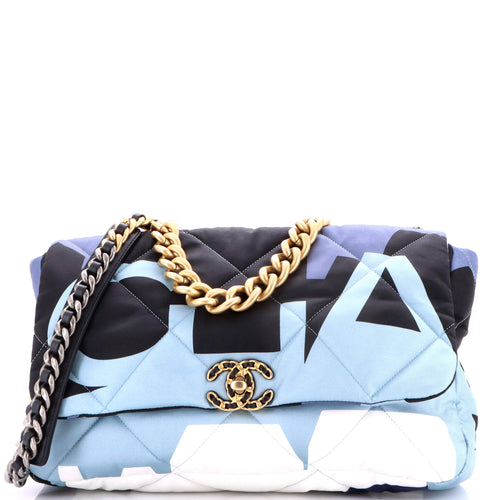 CHANEL 19 Flap Bag Quilted Printed Silk Maxi